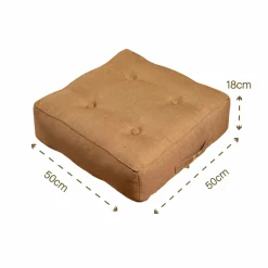 DECO ARTS - Lot de 2 coussins de sol effet lin 50 x 50 x 18 cm - marron clair