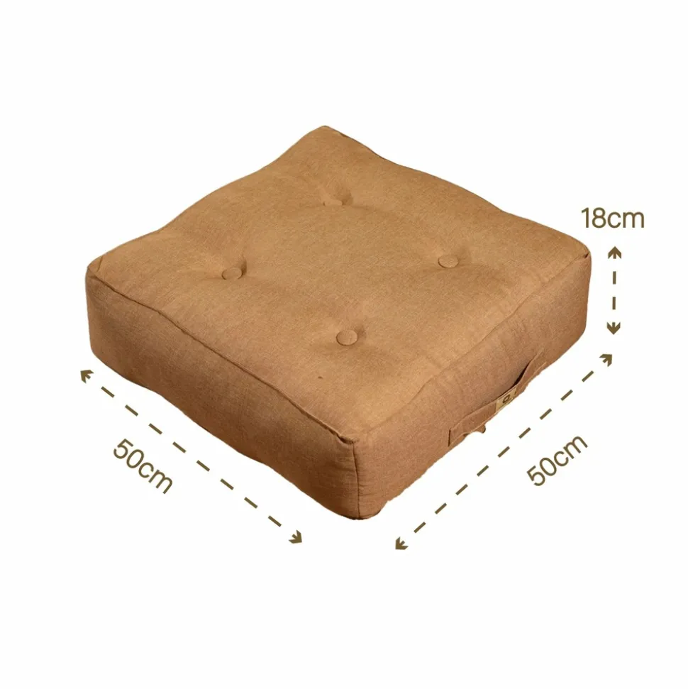 DECO ARTS - Lot de 2 coussins de sol effet lin 50 x 50 x 18 cm - marron clair