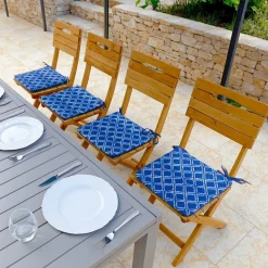 DECO ARTS - Lot de 4 galettes de chaise 35x35x3 cm motif nautique bleu