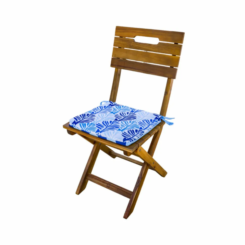 DECO ARTS - Lot de 4 galettes de chaise 35x35x3 cm motif feuillage bleu