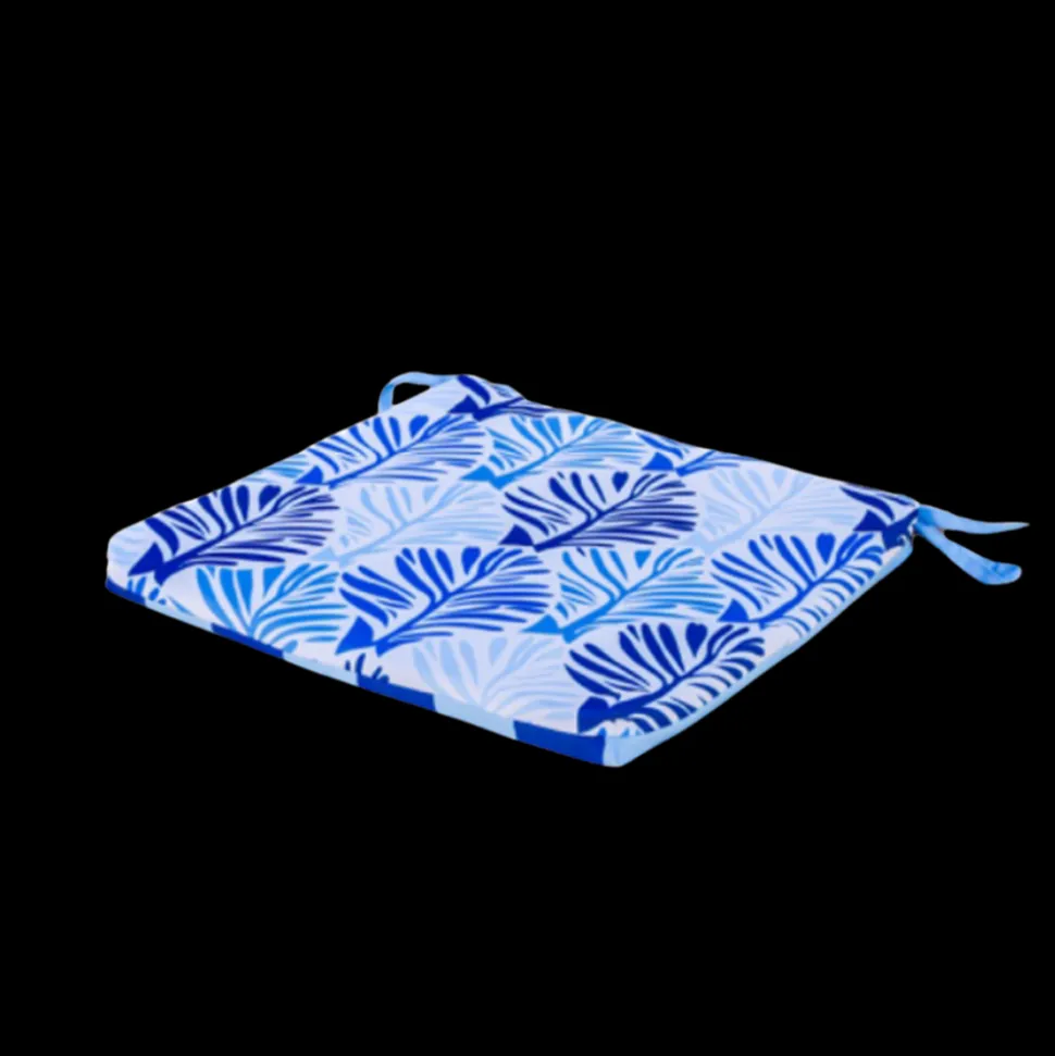 DECO ARTS - Lot de 4 galettes de chaise 35x35x3 cm motif feuillage bleu