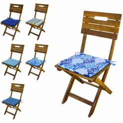 DECO ARTS - Lot de 4 galettes de chaise 35x35x3 cm motif feuillage bleu