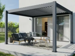 DIRECT ABRIS - Pergola bioclimatique aluminium autoportée 12m² - 3x4m - anthracite - 24 lames en acier galvanisé inclinables a 90 degrés - orion