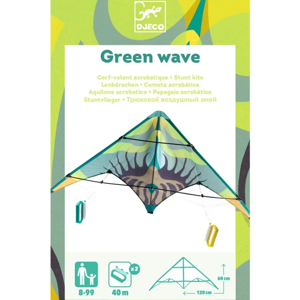 DJECO - Cerf volant Green Wave, jouet pour enfant - 120X60cm