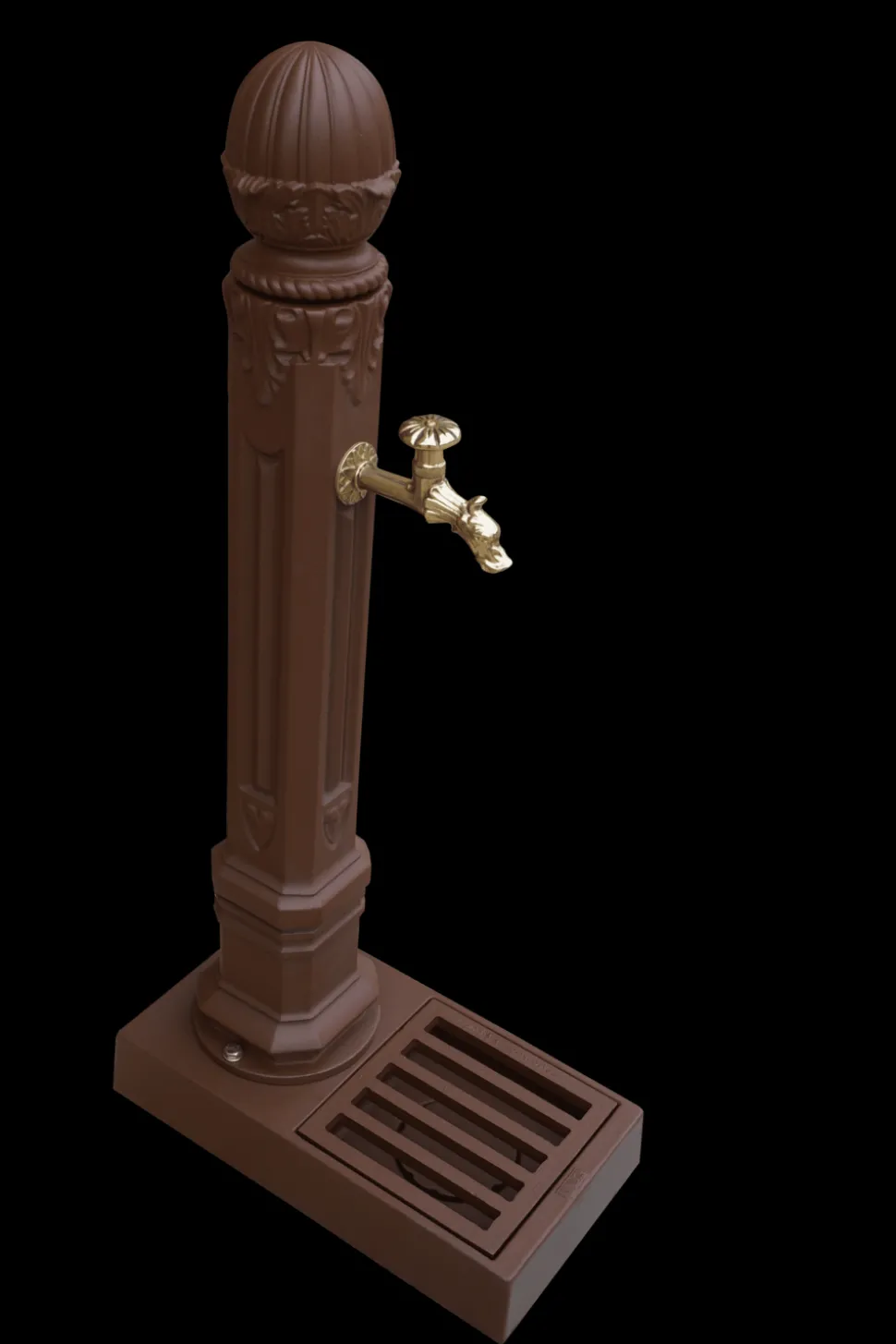 DOMMARTIN - Fontaine borne griffon avec vasque style corten (ral mars 2525) avec robinet colvert dommartin h. 110cm x l. 51cm