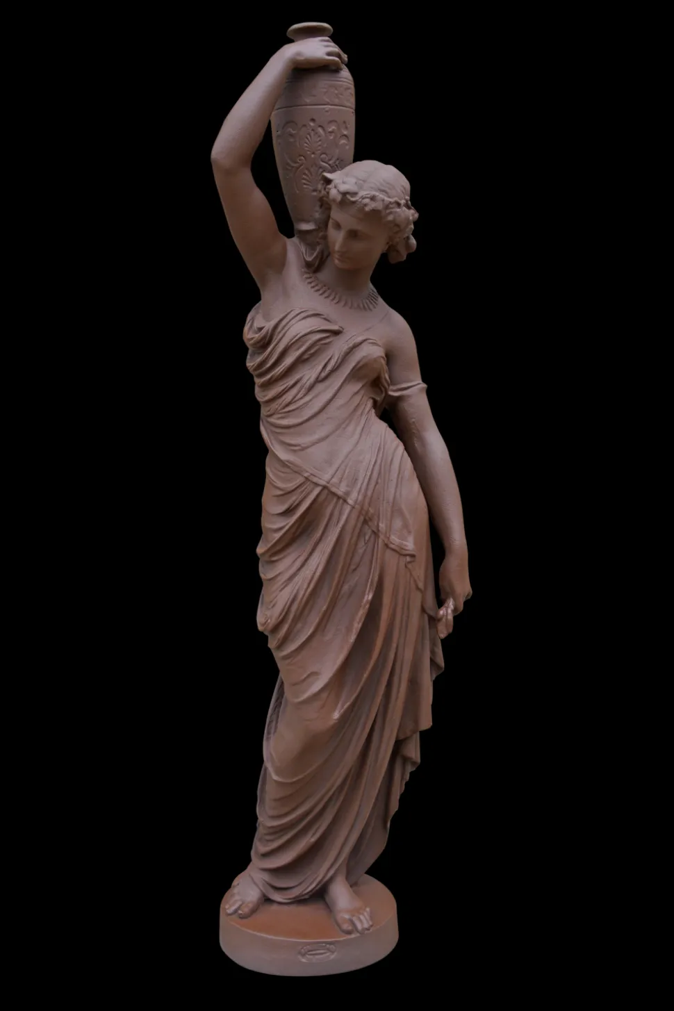 DOMMARTIN - Statue en fonte, déesse à amphore style corten (ral mars 2525)