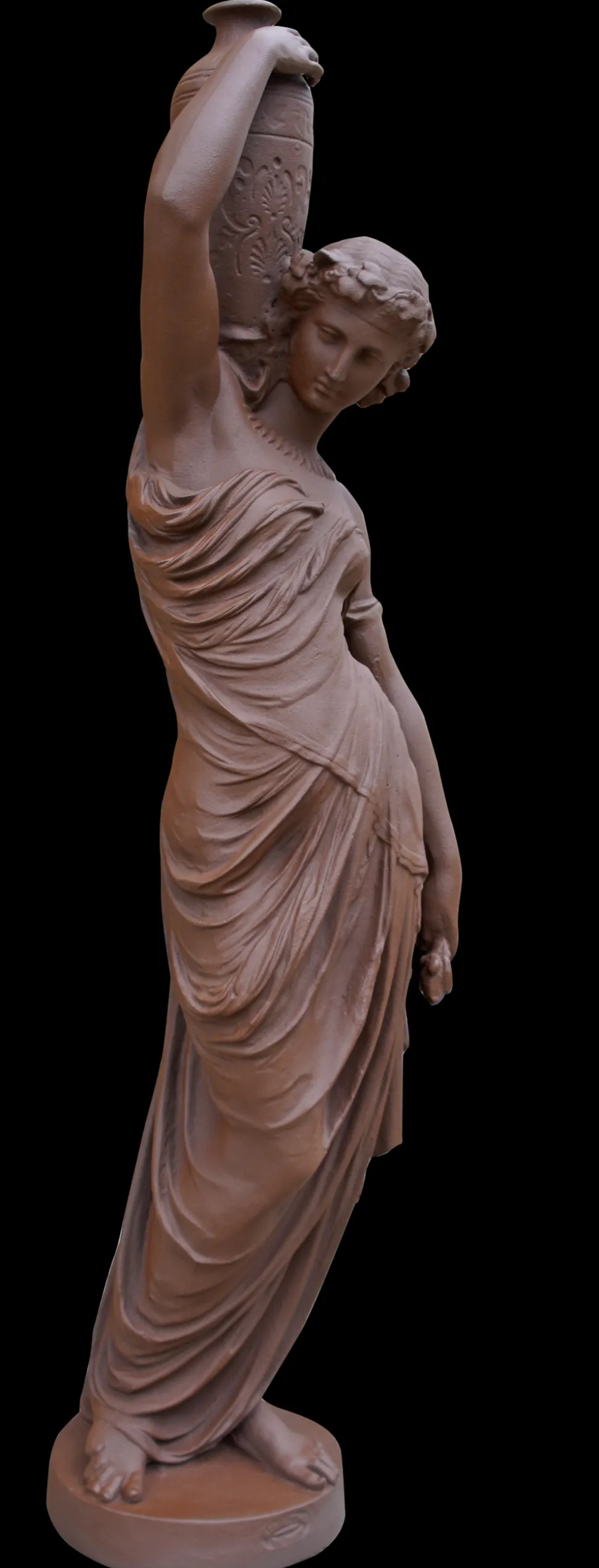 DOMMARTIN - Statue en fonte, déesse à amphore style corten (ral mars 2525)