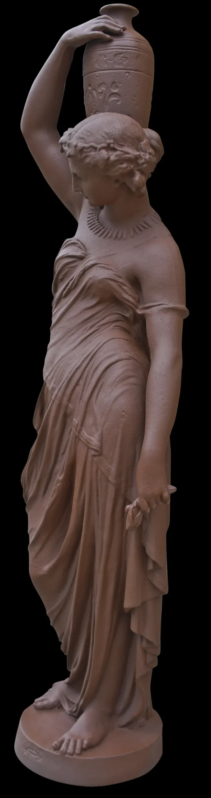 DOMMARTIN - Statue en fonte, déesse à amphore style corten (ral mars 2525)