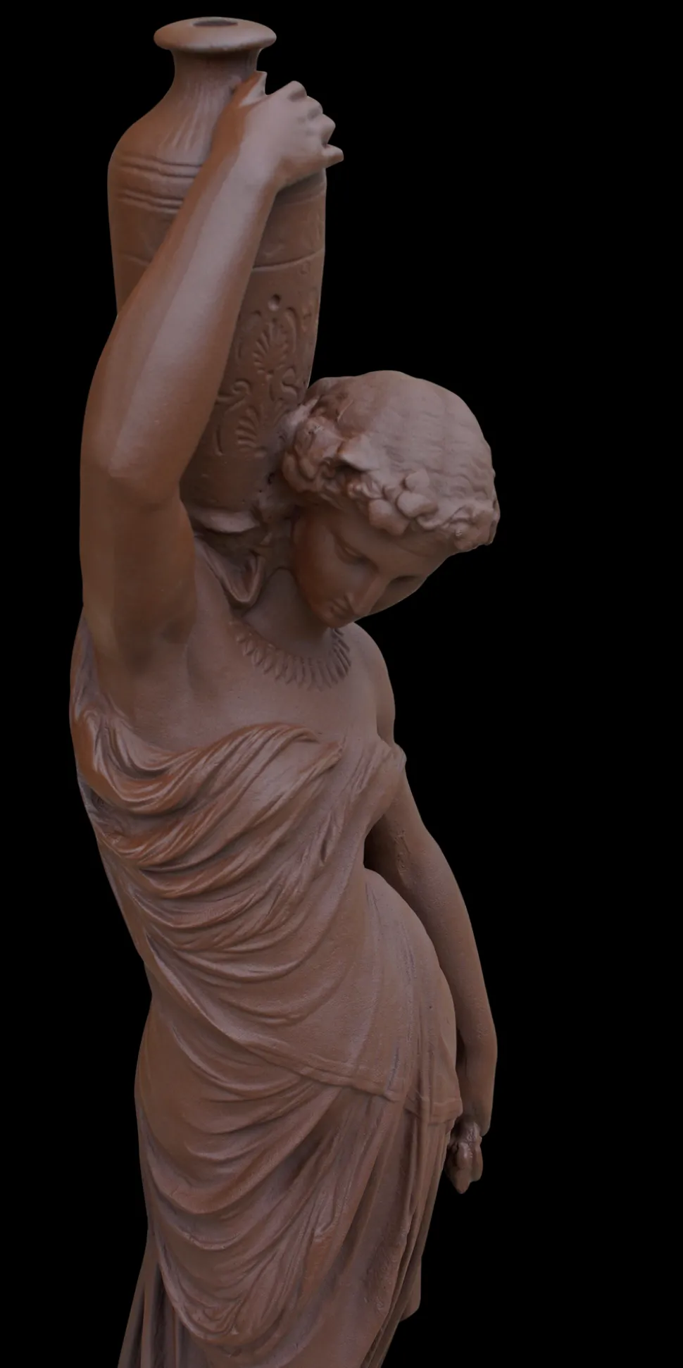 DOMMARTIN - Statue en fonte, déesse à amphore style corten (ral mars 2525)