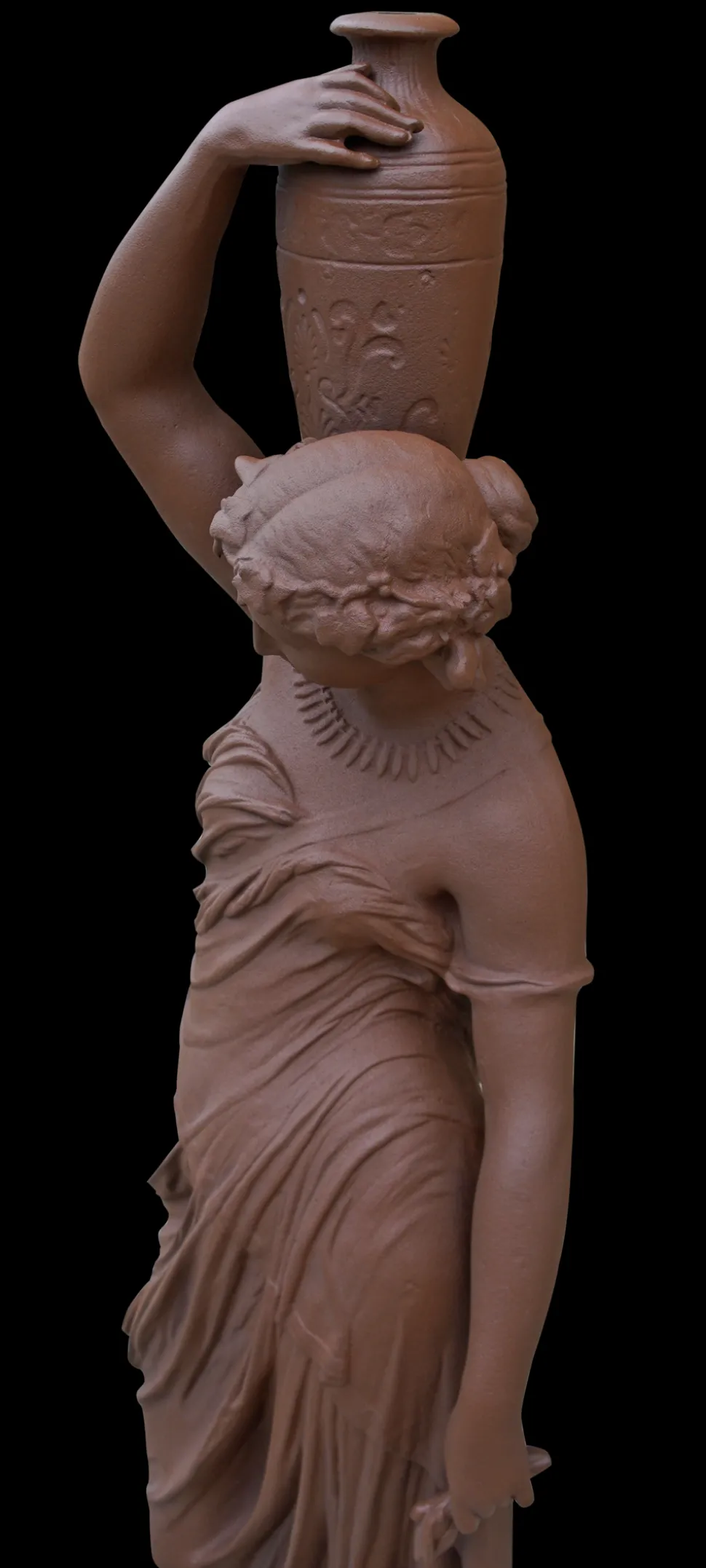 DOMMARTIN - Statue en fonte, déesse à amphore style corten (ral mars 2525)
