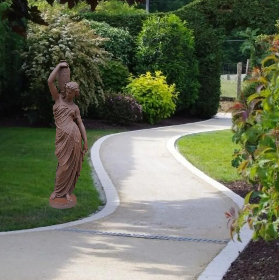 DOMMARTIN - Statue en fonte, déesse à amphore style corten (ral mars 2525)