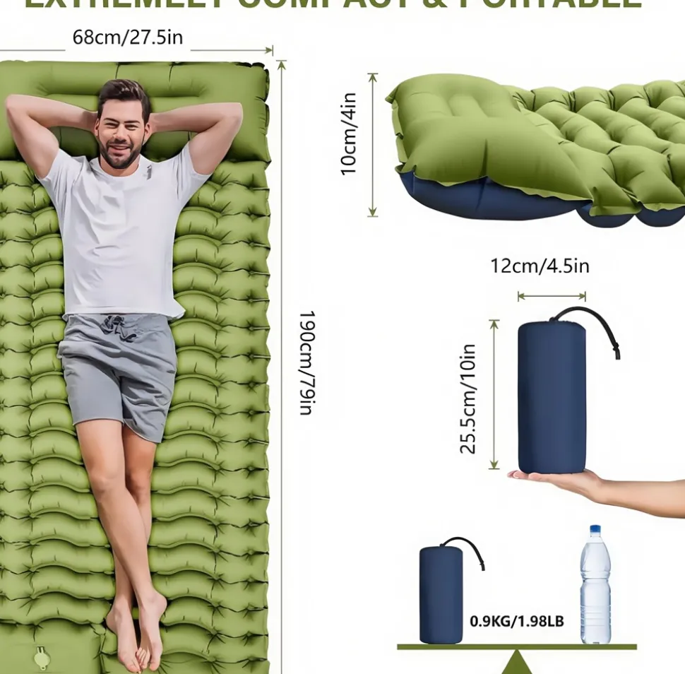 DOWNYPAWS - Matelas gonflable pliable pour extérieur: résistant à l'eau et aux rayures facile à transporter et gonflable à pied