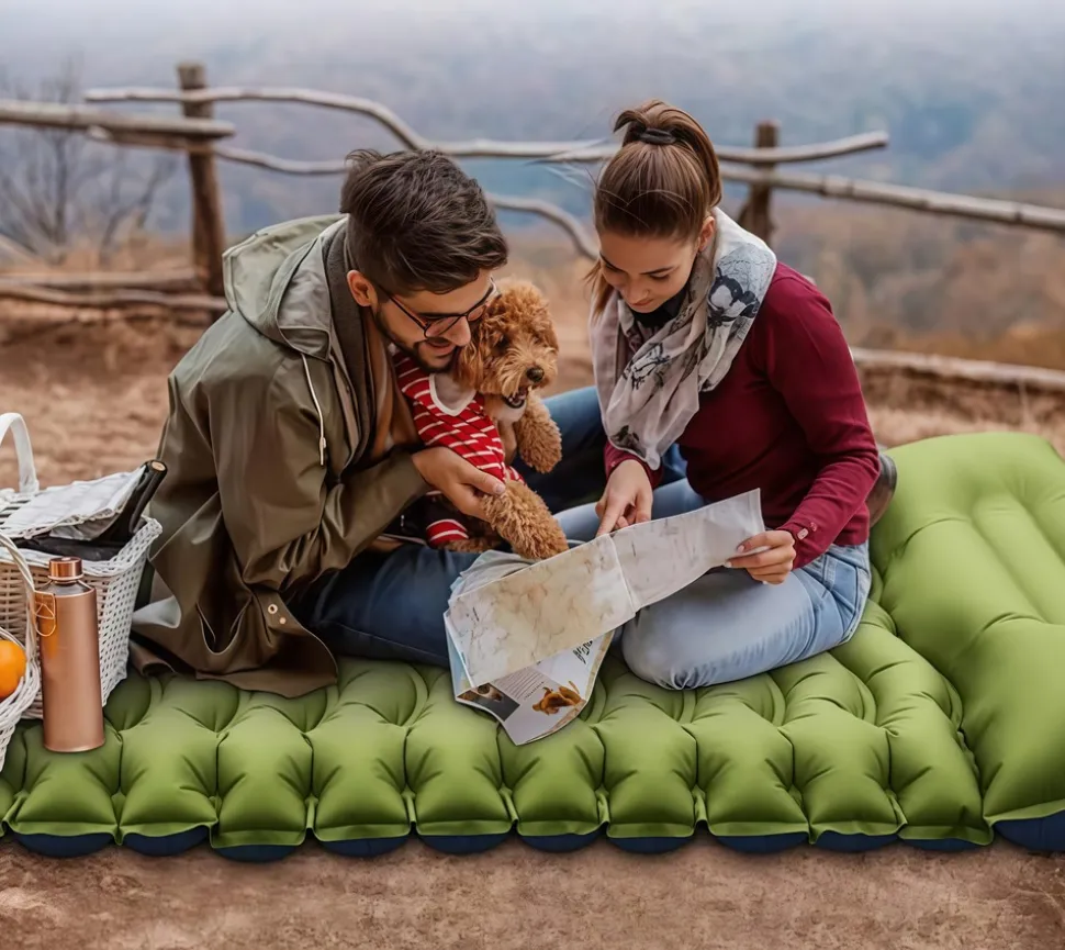 DOWNYPAWS - Matelas gonflable pliable pour extérieur: résistant à l'eau et aux rayures facile à transporter et gonflable à pied