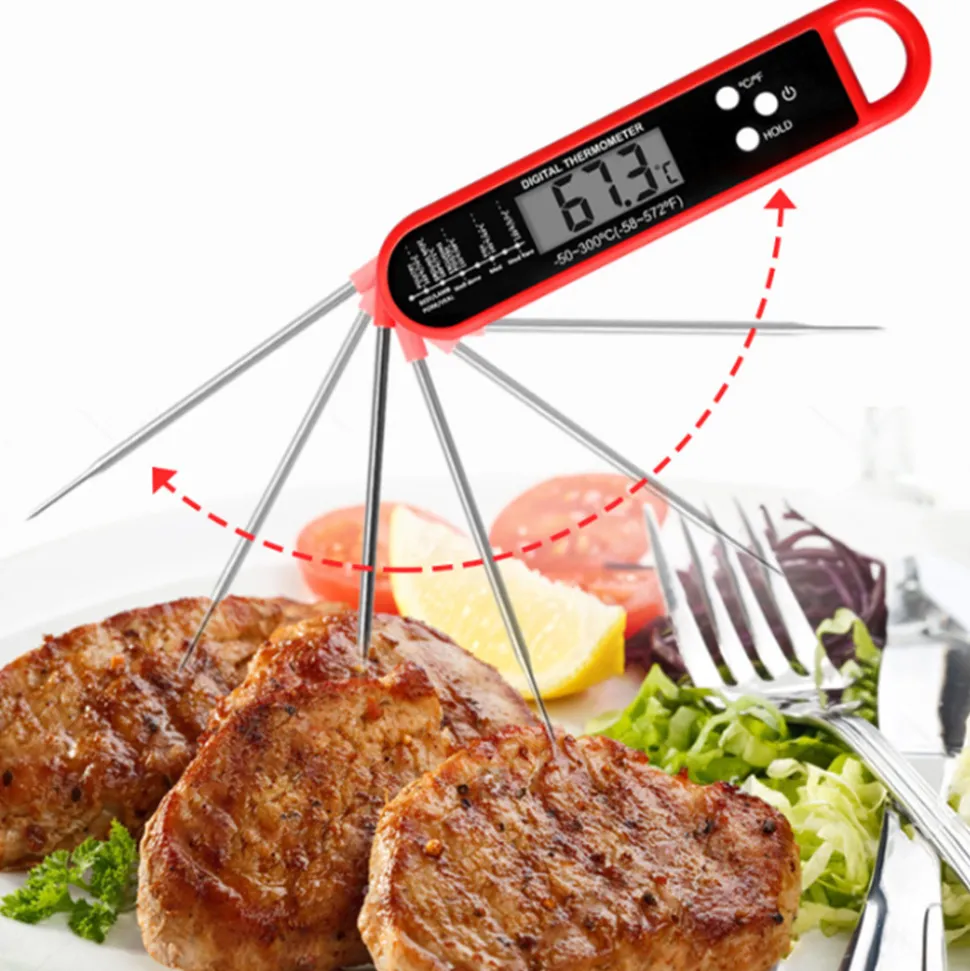 DOWNYPAWS - Thermomètre alimentaire multi-angle pliable rouge (-50 - 300℃)