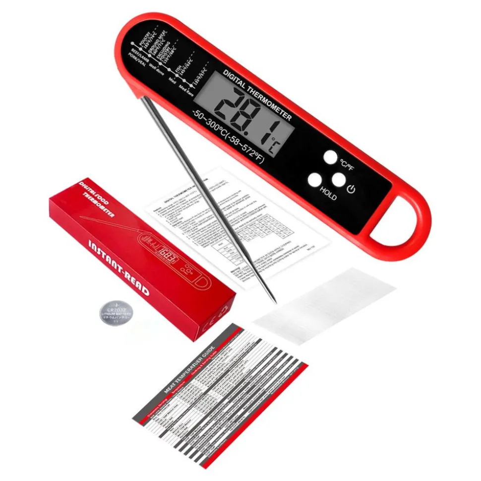 DOWNYPAWS - Thermomètre alimentaire multi-angle pliable rouge (-50 - 300℃)