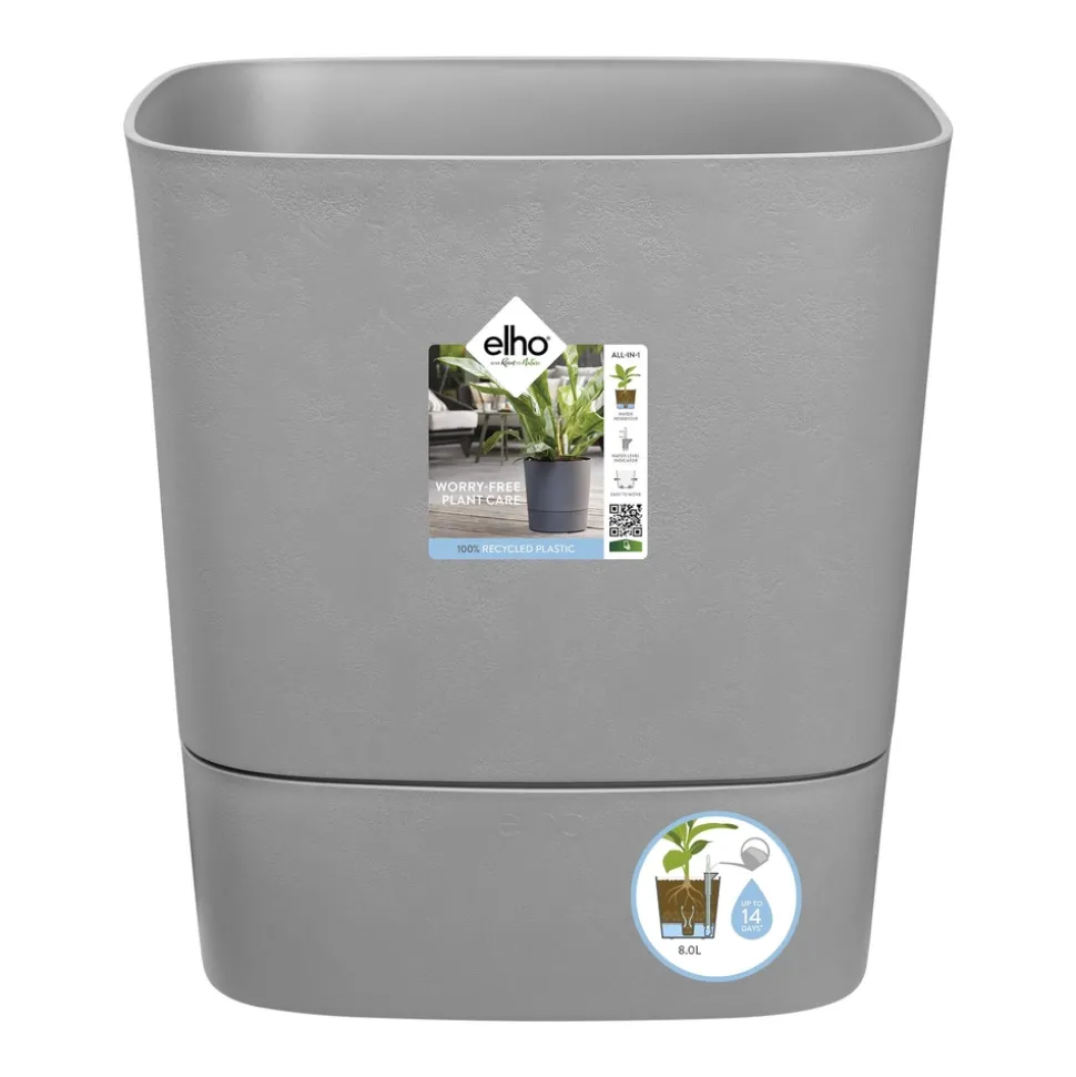 ELHO - Pot Greensense Aqua Care ciment carré, avec réservoir d'eau - L.38cm