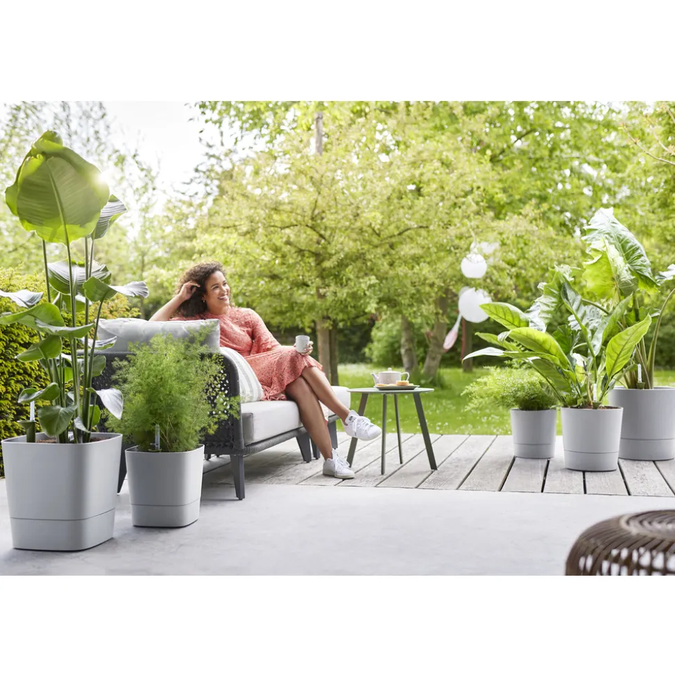 ELHO - Pot Greensense Aqua Care ciment carré, avec réservoir d'eau - L.38cm