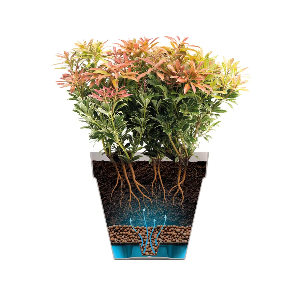 ELHO - Pot Loft rond à roulettes, coloris rouge théâtre - D.38,5xH.35,3cm