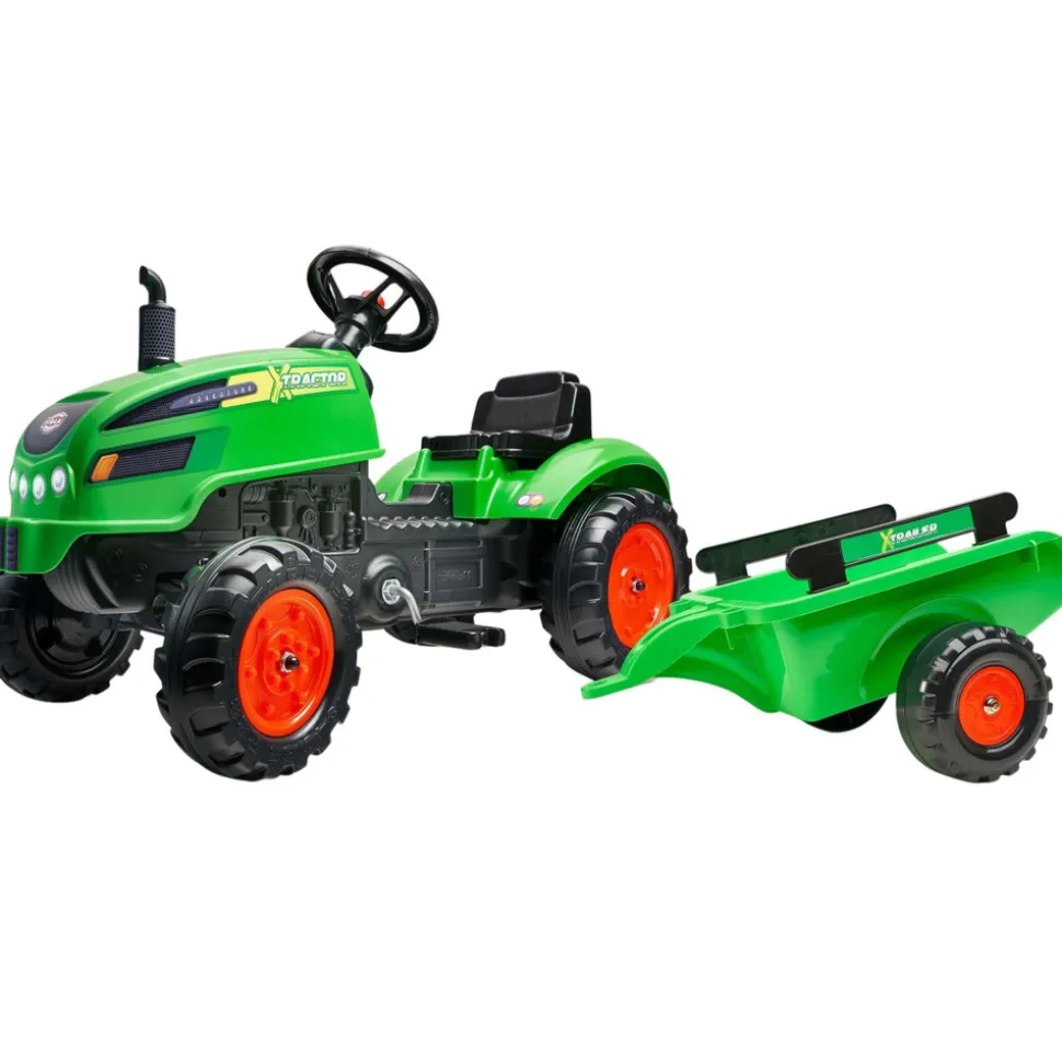 FALK - Tracteur pour enfant à pédales avec capot ouvrant et remorque x tractor
