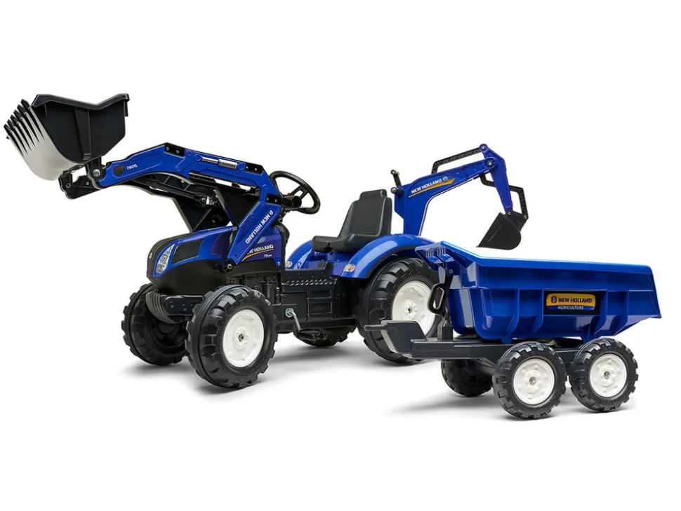 FALK - Tractopelle enfant new holland avec remorque + excavatrice 3 à 7 ans