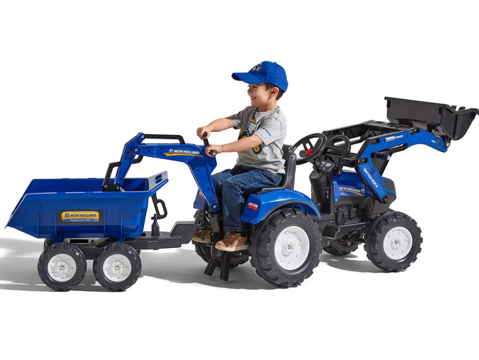 FALK - Tractopelle enfant new holland avec remorque + excavatrice 3 à 7 ans