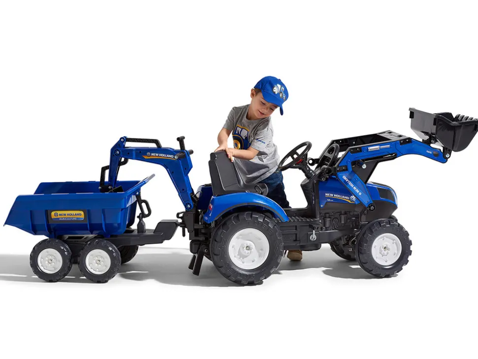 FALK - Tractopelle enfant new holland avec remorque + excavatrice 3 à 7 ans