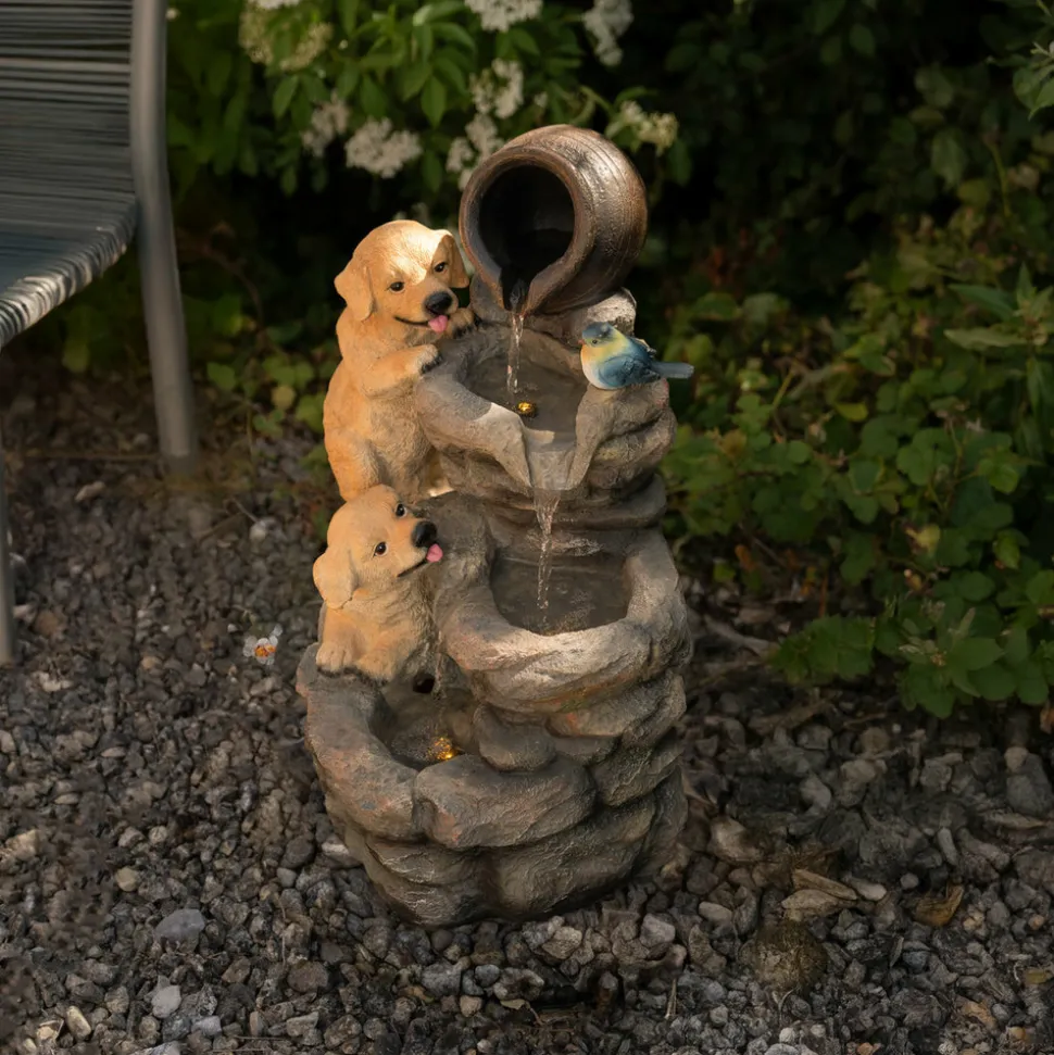 Fontaine de jardin canine creek avec éclairage led blanc chaud & brosse à nettoyage