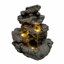 Fontaine de jardin rustic rapids avec éclairage led blanc chaud & brosse à nettoyage