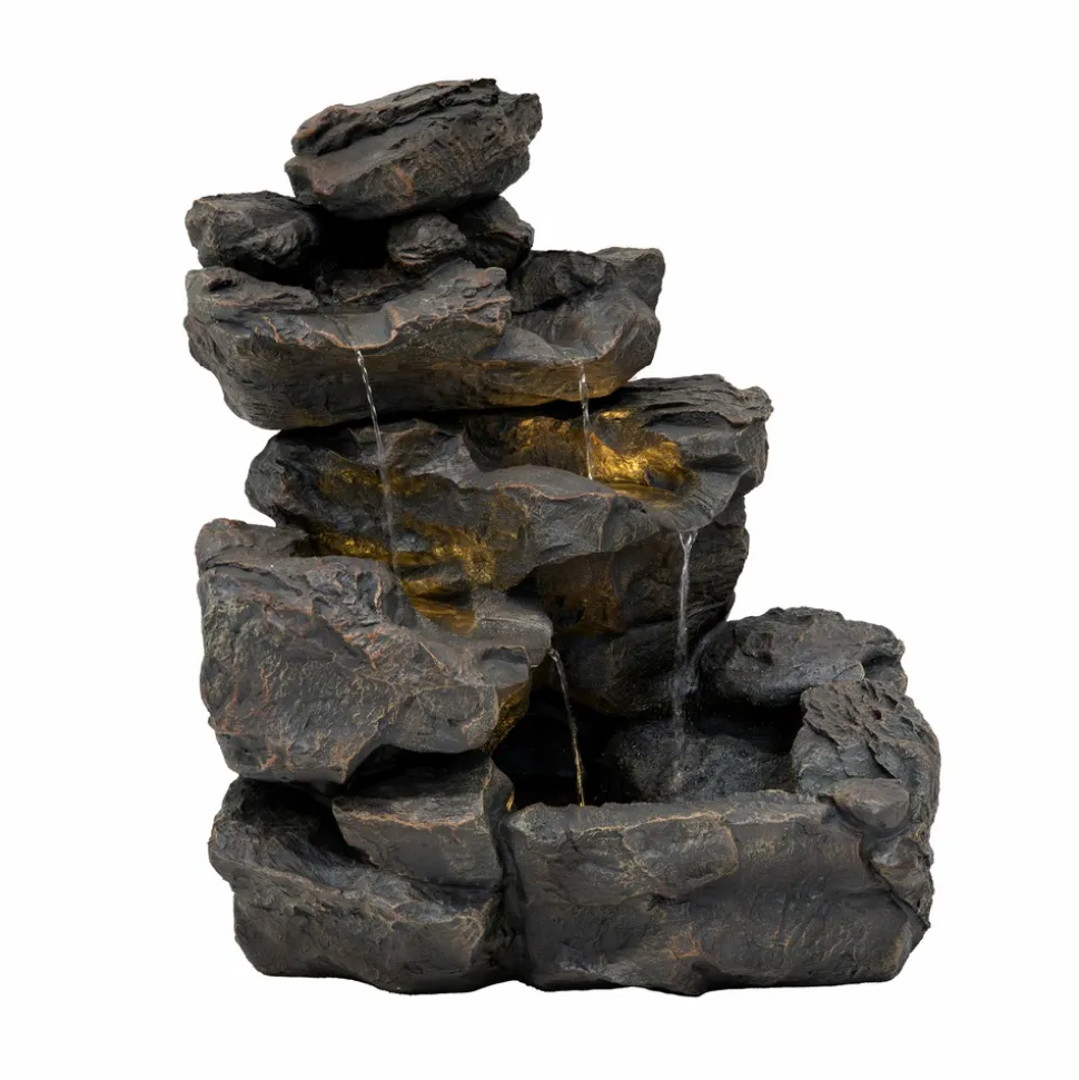 Fontaine de jardin rustic rapids avec éclairage led blanc chaud & brosse à nettoyage