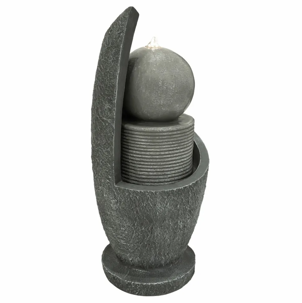 Fontaine de jardin zen cascade avec éclairage led blanc chaud & brosse à nettoyage