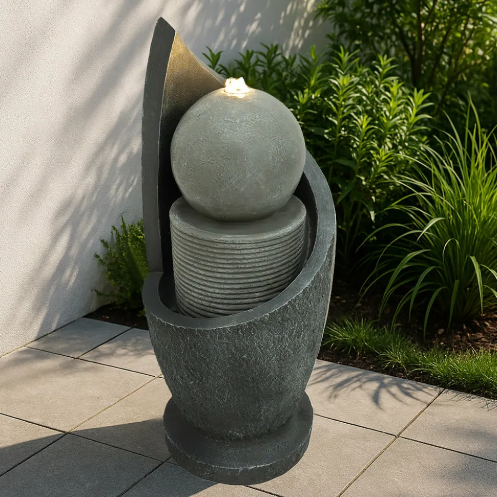 Fontaine de jardin zen cascade avec éclairage led blanc chaud & brosse à nettoyage
