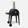 Four à pizza d'extérieur au charbon de bois. Coloris noir - giulia - pierre de cuisson roulette pelle et housse. L70xp63xh122cm