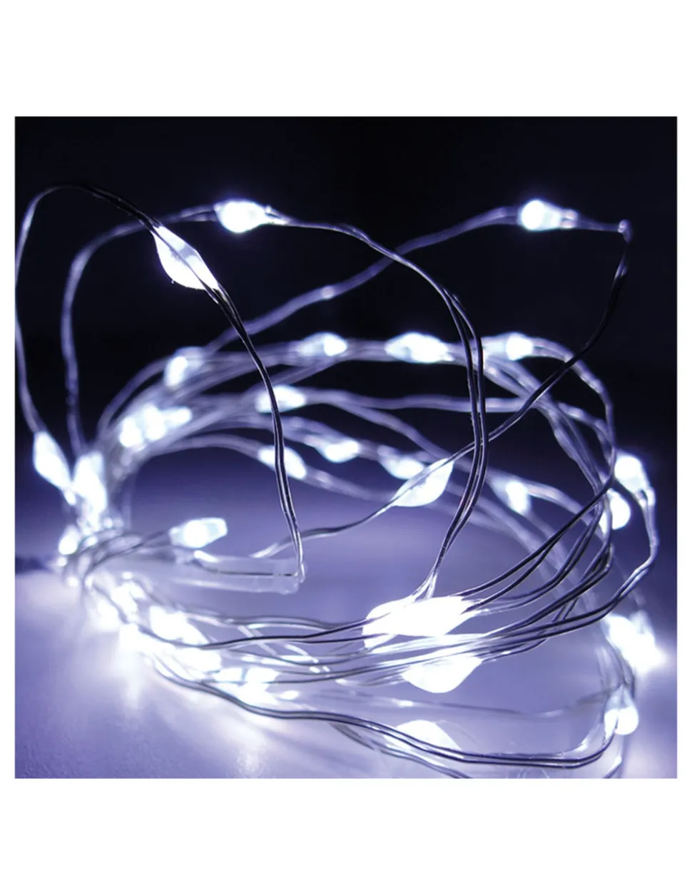 FSC - Guirlande à piles 40 leds blanc froid câble argenté 2,20m