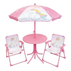 FUN HOUSE - Mobilier de jardin - fun house - salon de jardin licorne : table h.46 x 46 cm, 2 chaises pliantes, parasol h.125 x�100 cm