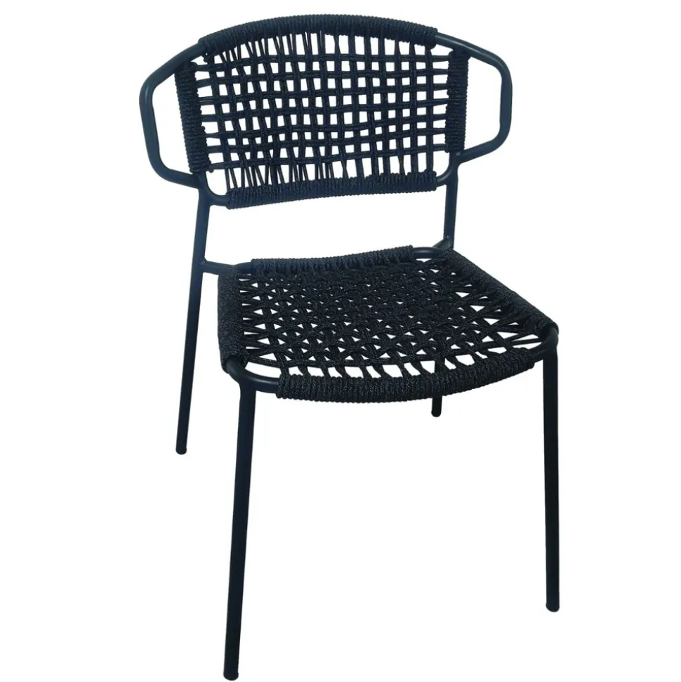 GECKO JARDIN - Chaise en métal et corde noir, flores