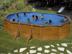 GRE - Piscine acier aspect bois pacific ovale 5,27 x 3,27 x 1,22 m
