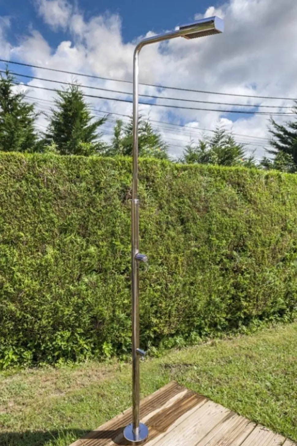 GRE POOLS - Douche de jardin en acier inoxydable avec lave-pied