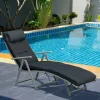 GUTENT - Bain de soleil pliable transat inclinable 7 positions chaise longue grand confort avec matelas + accoudoirs,noir