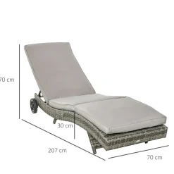 GUTENT - Bain de soleil transat grand confort - dossier inclinable 5 positions roulettes - matelas déhoussable inclus - résine tressée grise