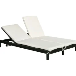 GUTENT - Bain de soleil transat 2 places - dossier inclinable multi-positions - matelas - résine tressée 4 fils noir