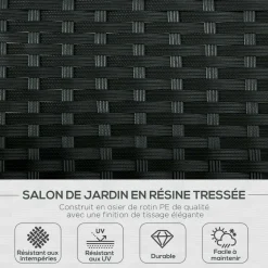GUTENT - Bain de soleil transat 2 places - dossier inclinable multi-positions - matelas - résine tressée 4 fils noir