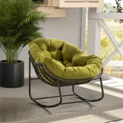 GUTENT - Chaise à bascule en rotin d'extérieur, fauteuil inclinable , vert olive.