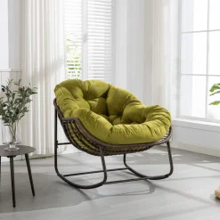 GUTENT - Chaise à bascule en rotin d'extérieur, fauteuil inclinable , vert olive.