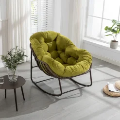 GUTENT - Chaise à bascule en rotin d'extérieur, fauteuil inclinable , vert olive.