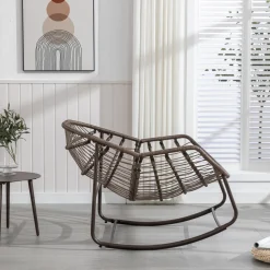 GUTENT - Chaise à bascule en rotin d'extérieur, fauteuil inclinable , vert olive.