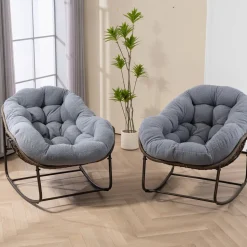 GUTENT - Chaise à bascule en rotin d'extérieur, fauteuil inclinable avec coussin rembourré pour porche avant, salon, patio, jardin, gris