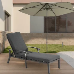 GUTENT - Chaise longue de patio avec coussin en coton, avec coussin gris imperméable (1pc)