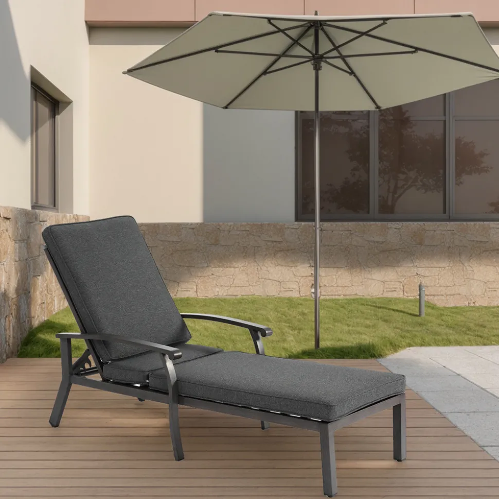 GUTENT - Chaise longue de patio avec coussin en coton, avec coussin gris imperméable (1pc)