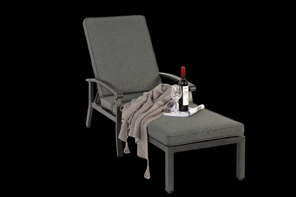 GUTENT - Chaise longue de patio avec coussin en coton, avec coussin gris imperméable (1pc)