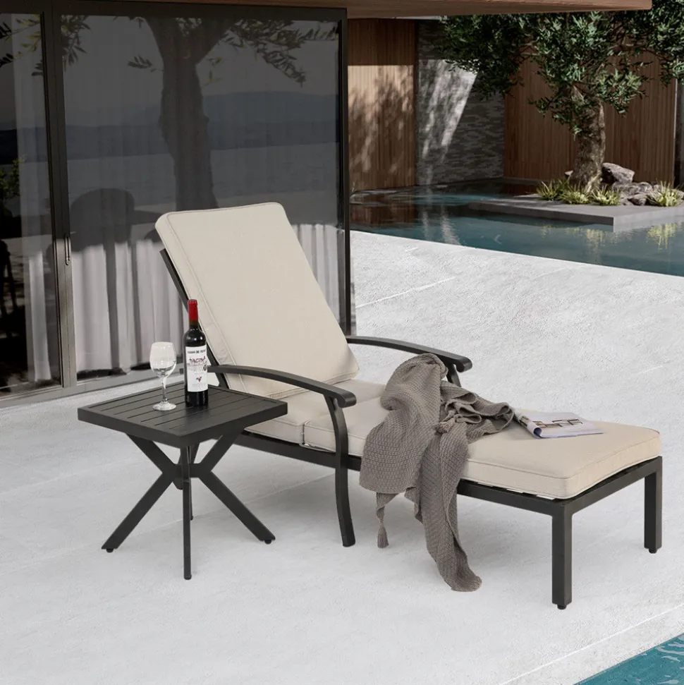 GUTENT - Chaise longue de patio avec coussin en coton, avec coussin beige imperméable (1pc)